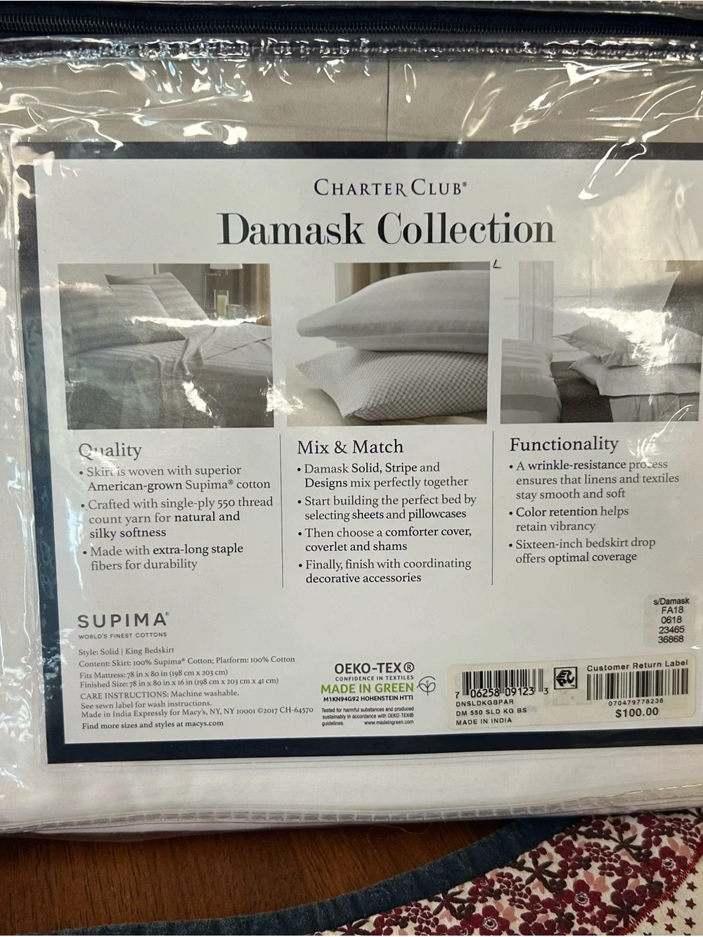Charter Club Damask Solid King Bedskirt in Beige
